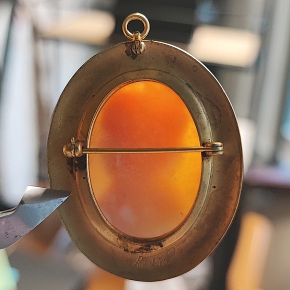 RUSSEL 12KGF Gold Filled Women's Rustic Carved Shell Vintage Transparent Cameo - Picture 8 of 14